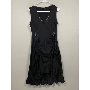 Scarlet Darkness Steampunk Lace Up  Midi Dress in Black Size Medium Whimsigoth